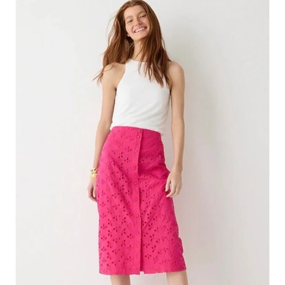 J. Crew Button-Front Cotton Eyelet Pencil Skirt Size 4